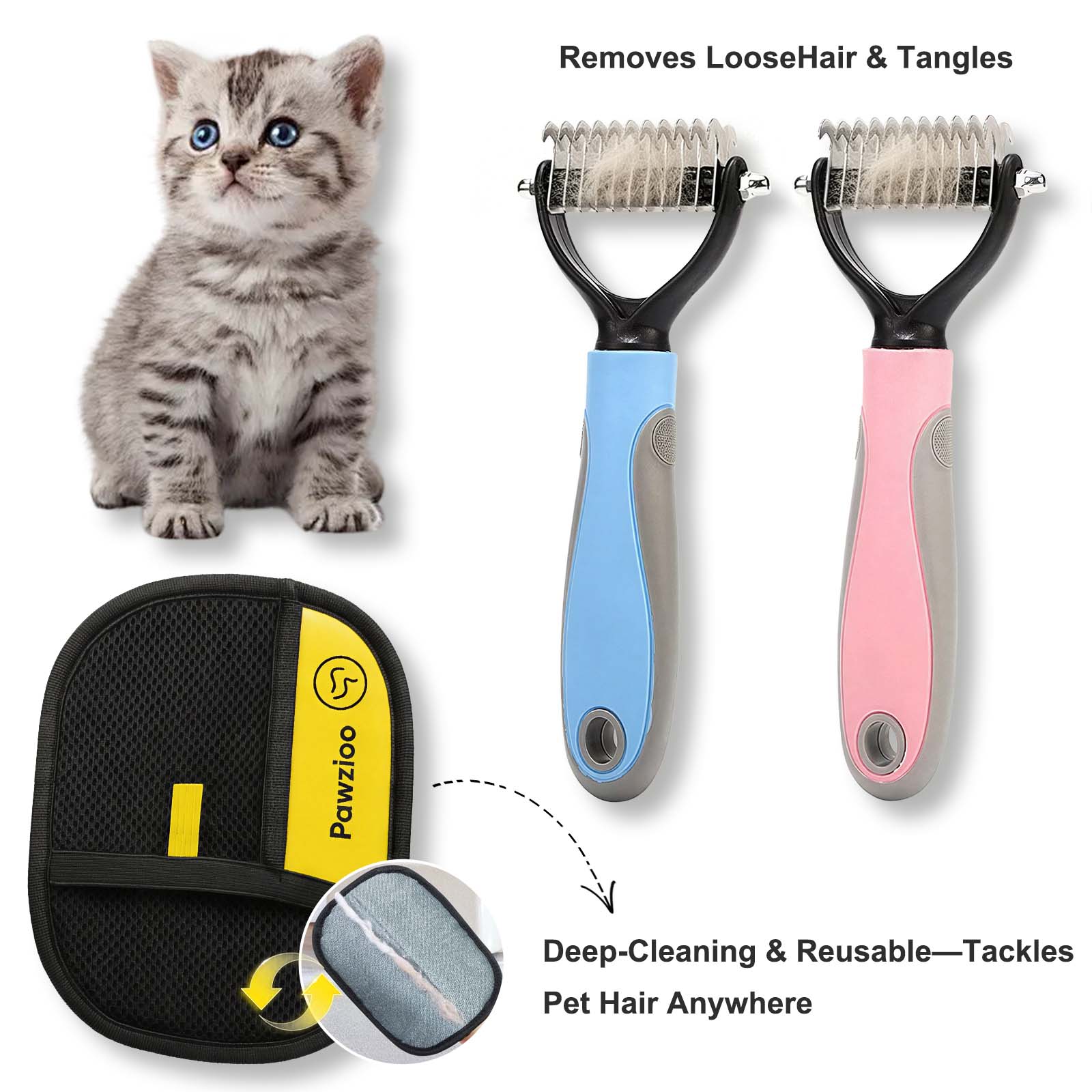 Small (Blue + Pink) – Clipping Comb + Latest Fur Cleaning Hand Brush